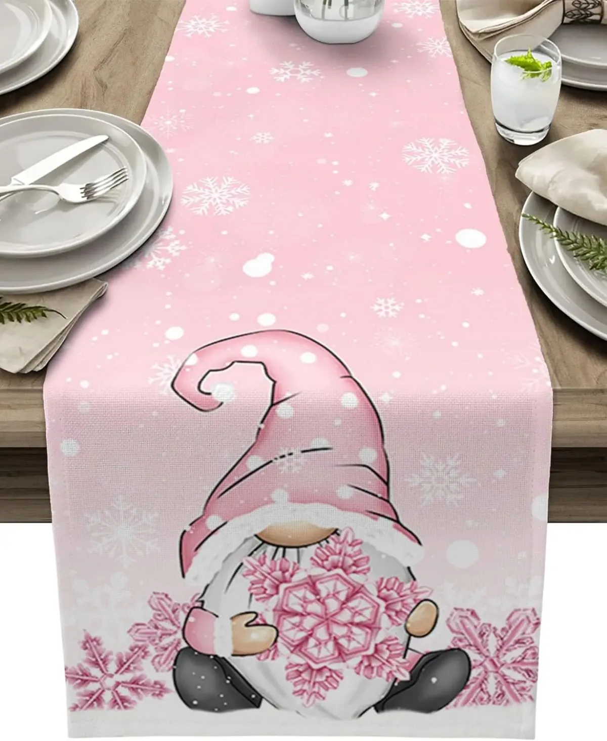 chemin de table Noël rose