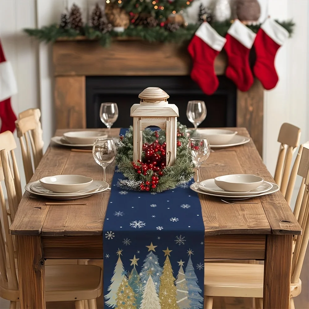motifs sapins sur chemin de table Noël