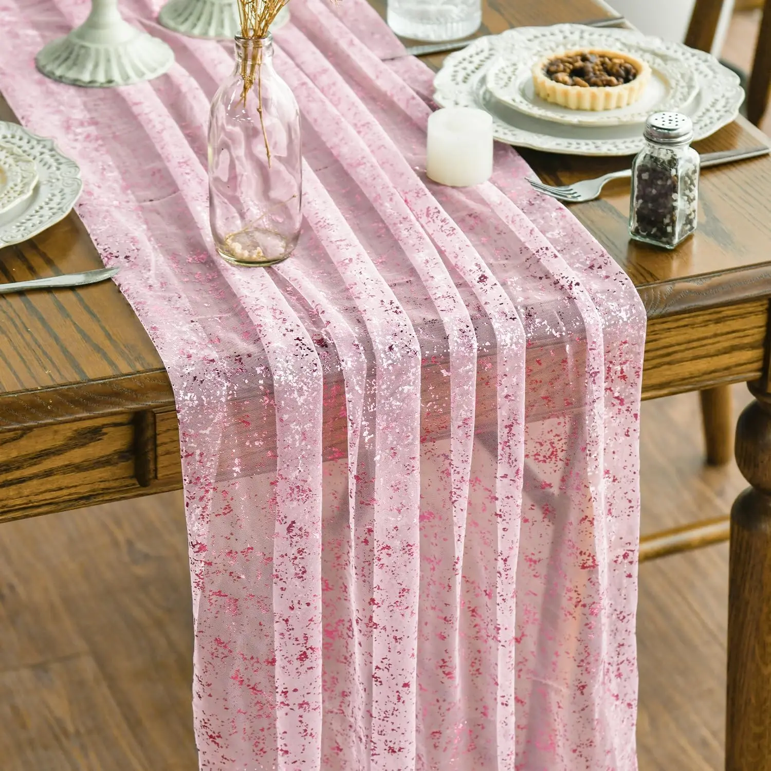 chemin de table mariage rose
