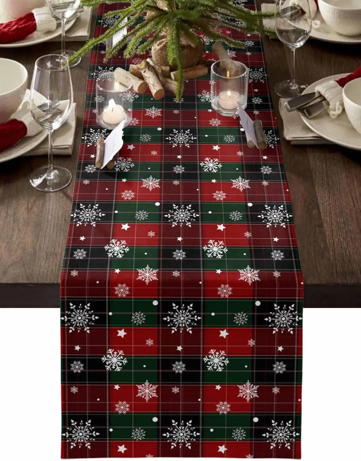 chemin de table noël carreau flocons