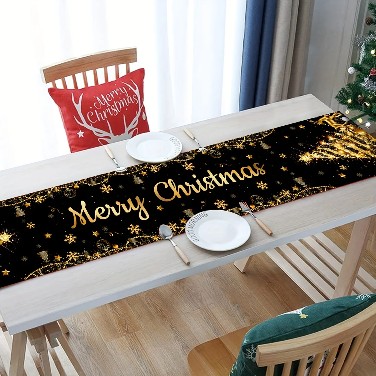 chemin de table chic noir sapin