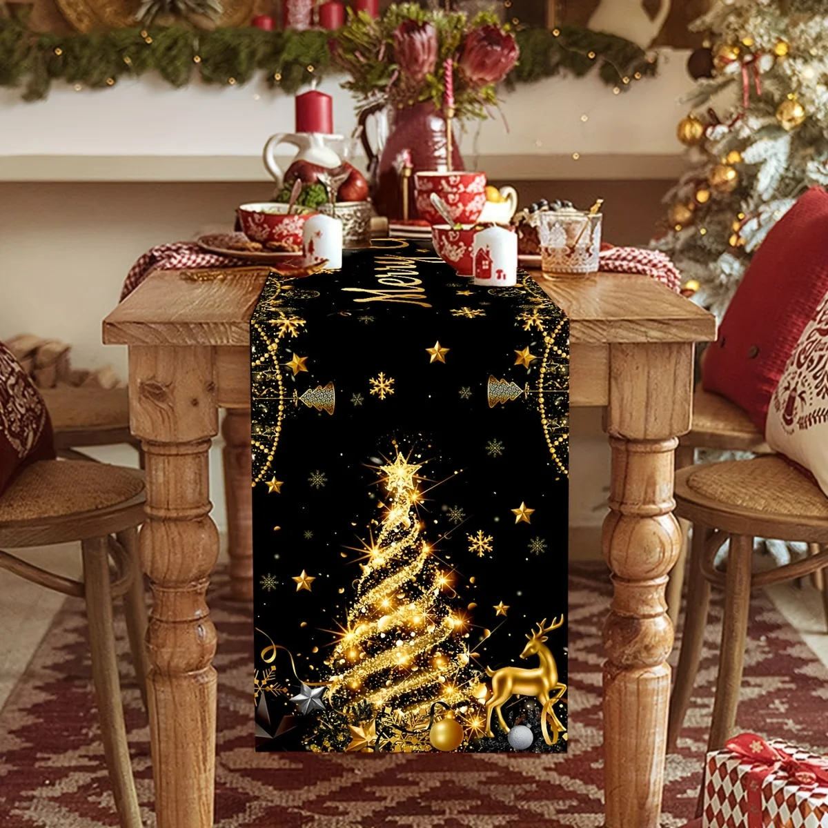 chemin de table noël noir sapin