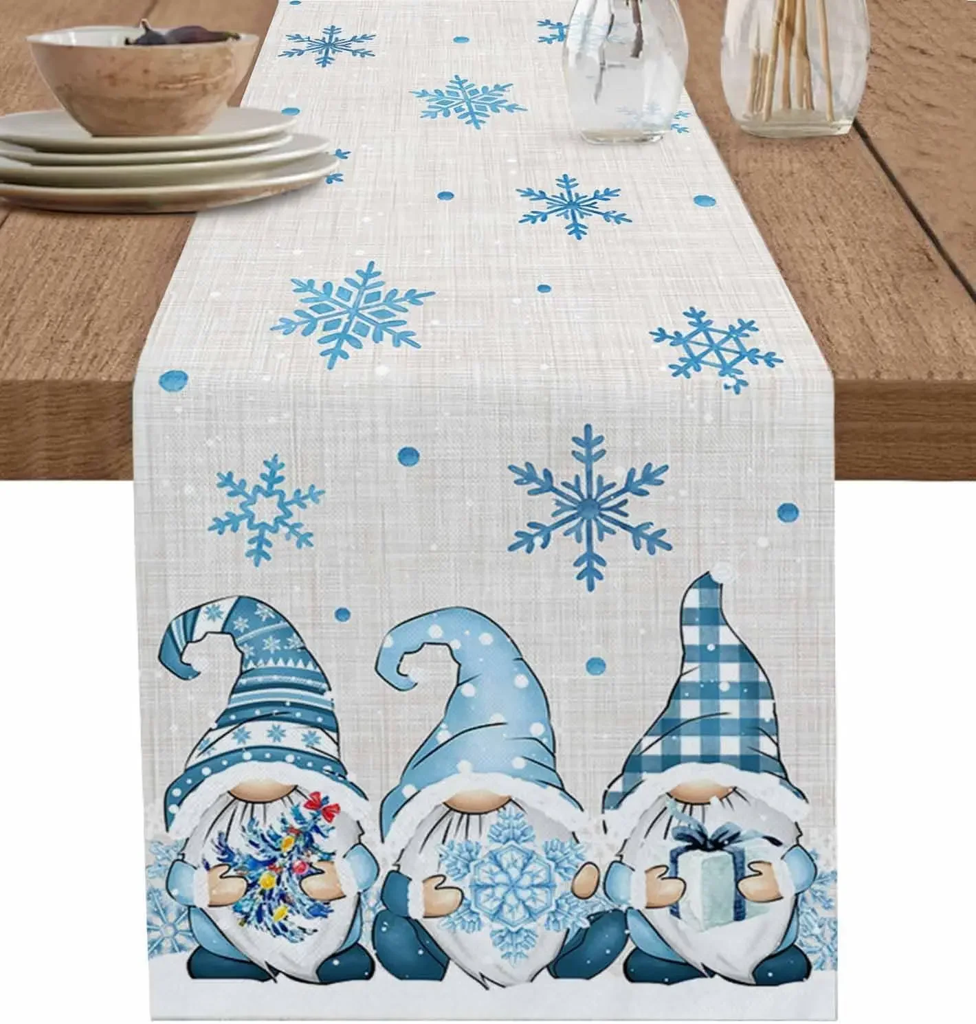 chemin de table Noël bleu