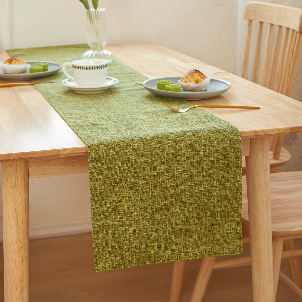 chemin de table Baptême vert faux lin