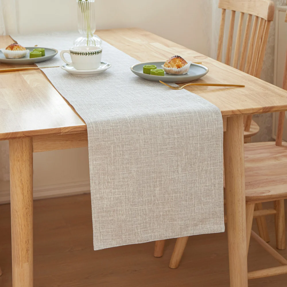 chemin de table Baptême faux lin blanc élégant