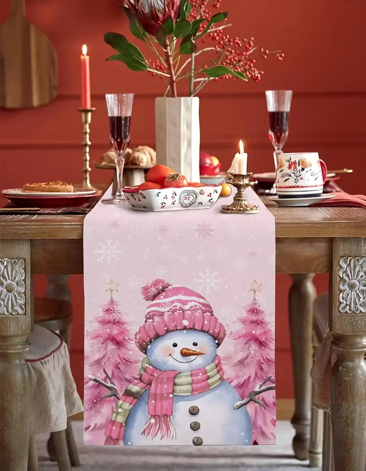 motif bonhomme de neige rose