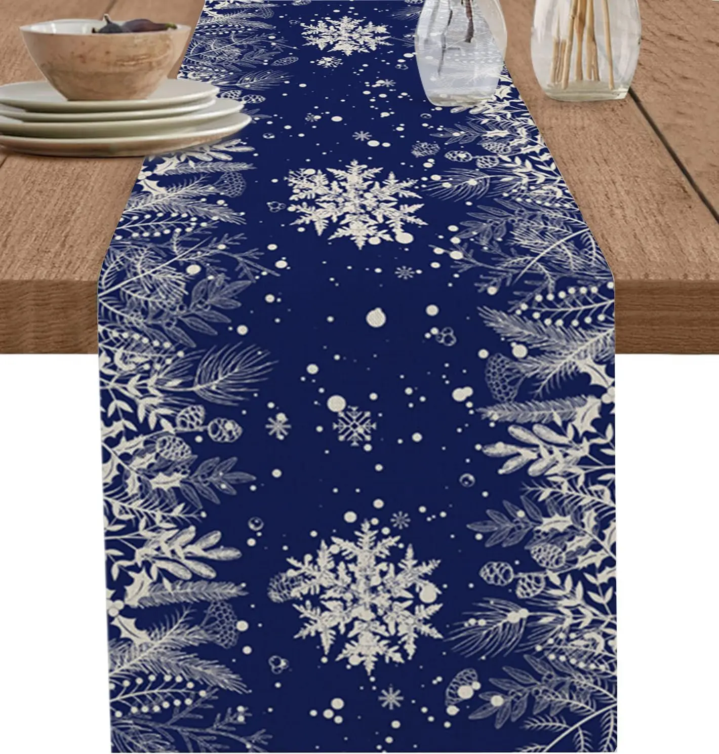 chemin de table noël bleu et blanc