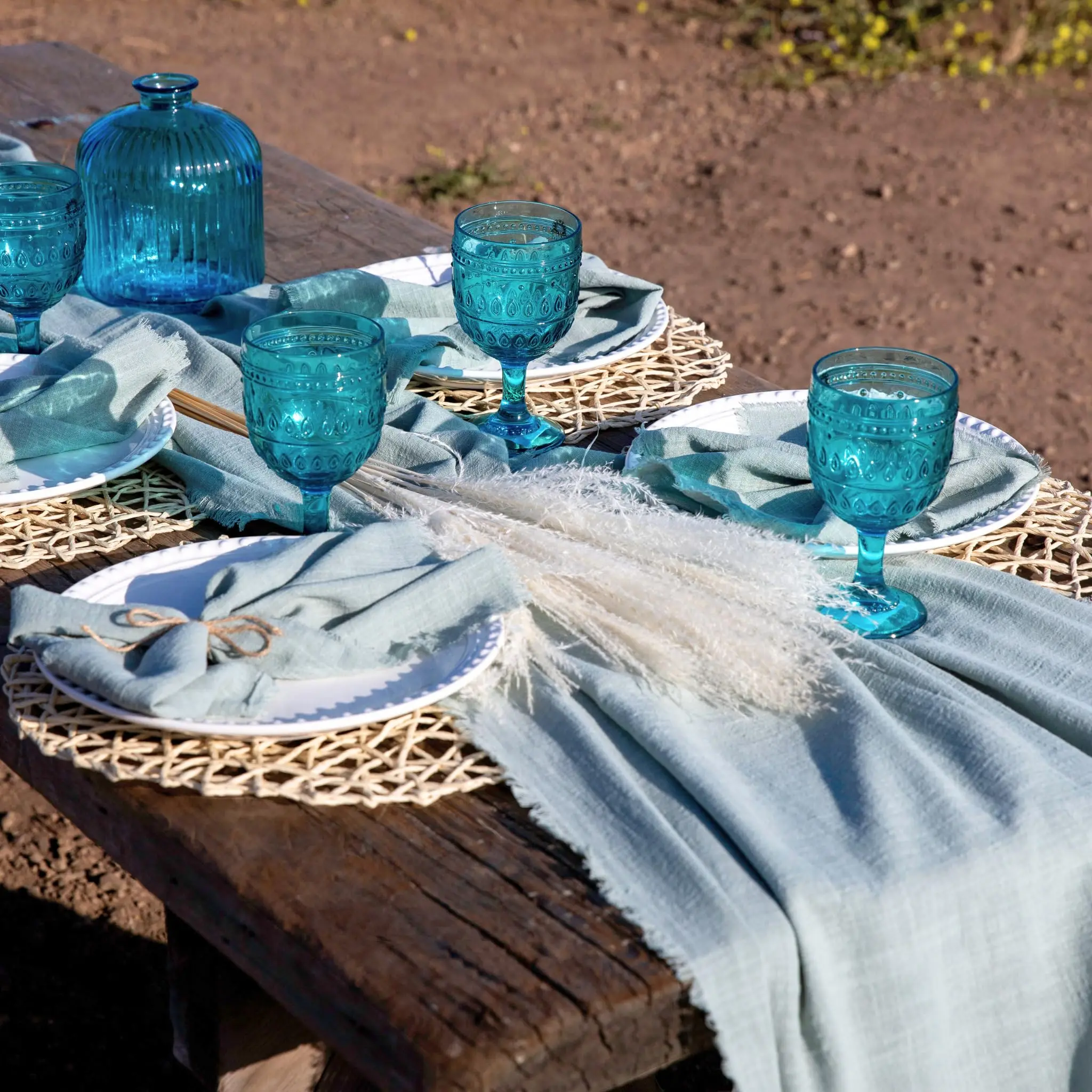 chemin de table baptême bleu