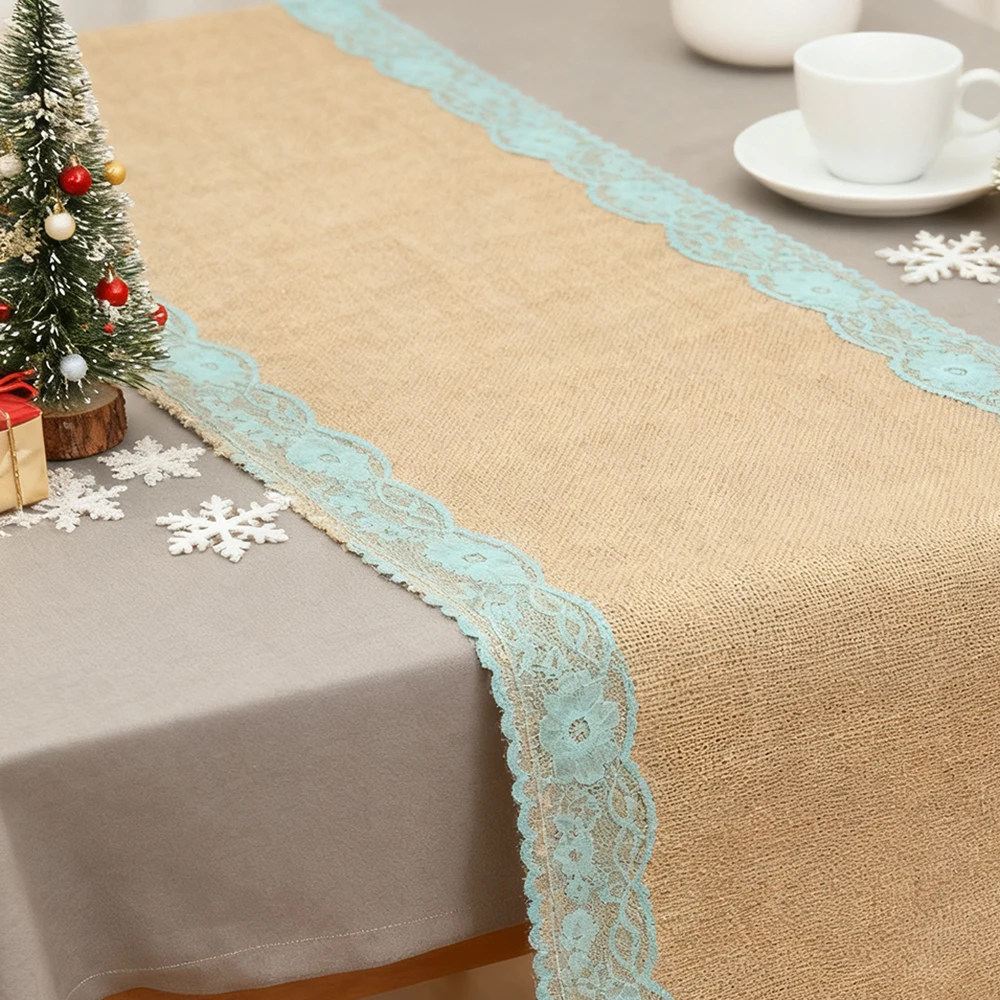chemin de table dentelle bleu