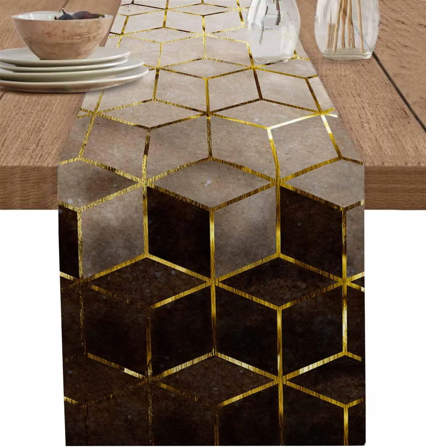 chemin de table mariage brun géométrique