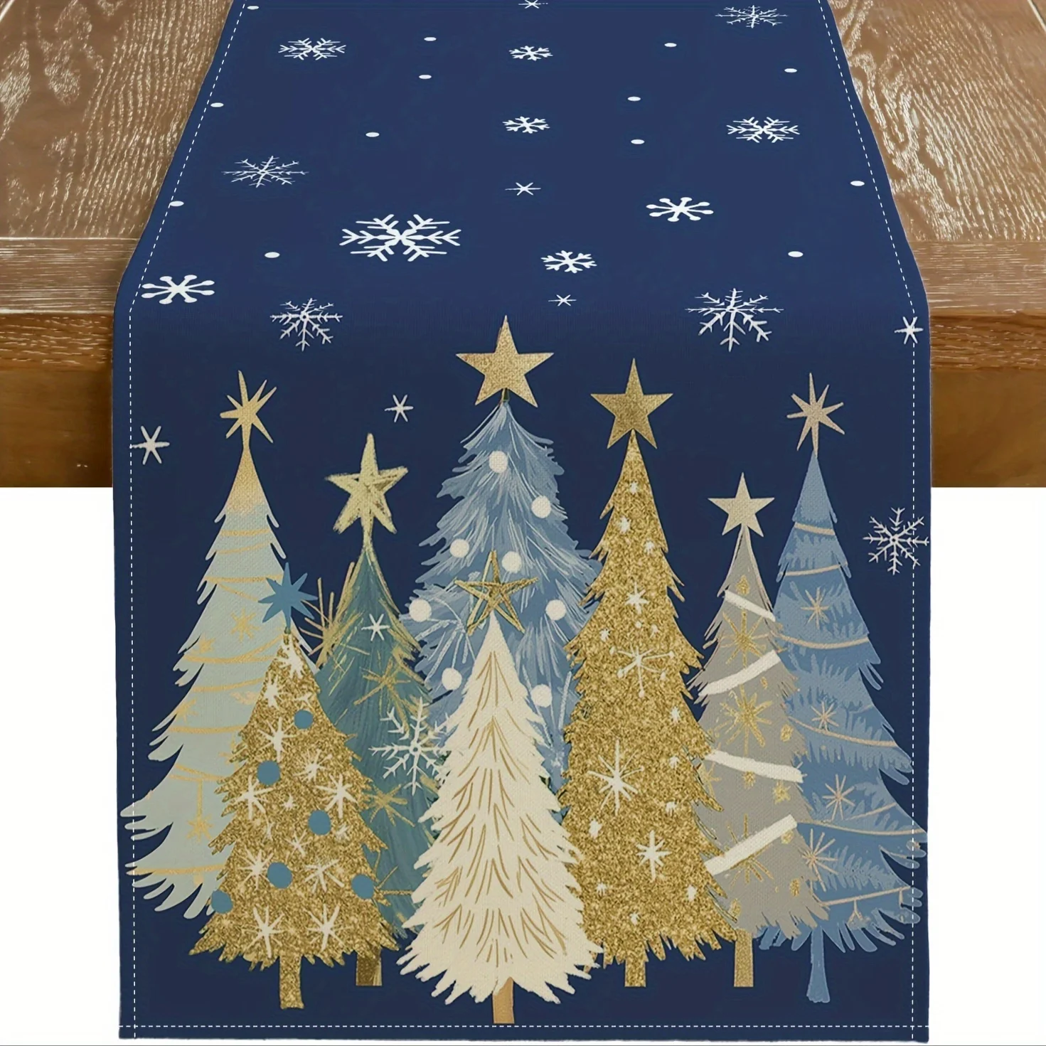 chemin de table Noël bleu sapins