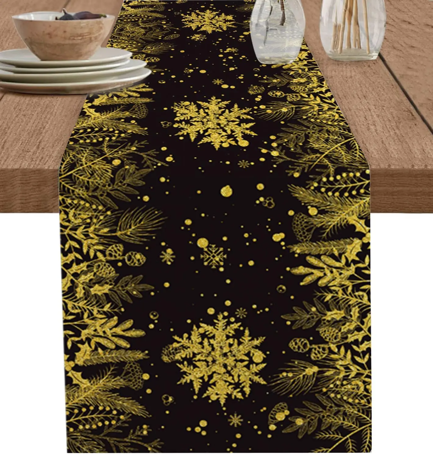 chemin de table noël noir et or