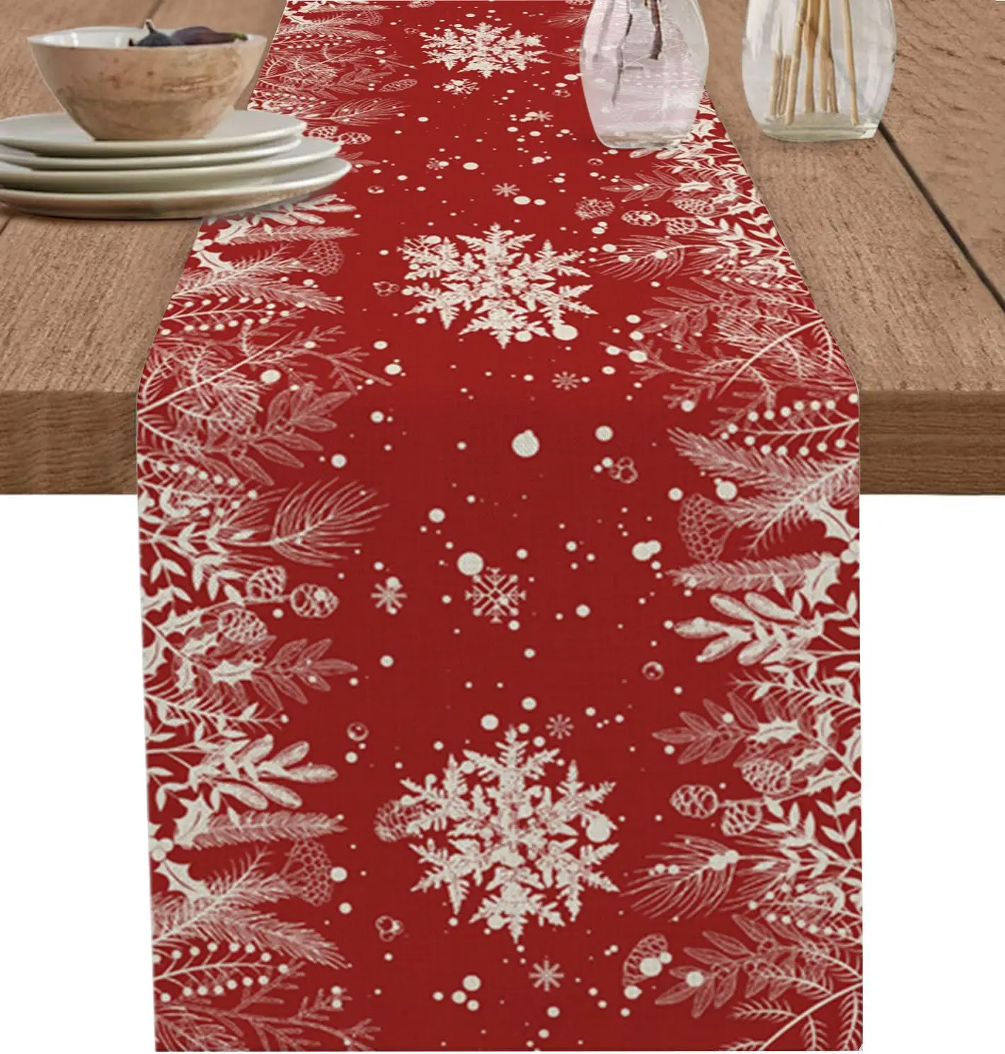 chemin de table noël rouge et blanc élégant