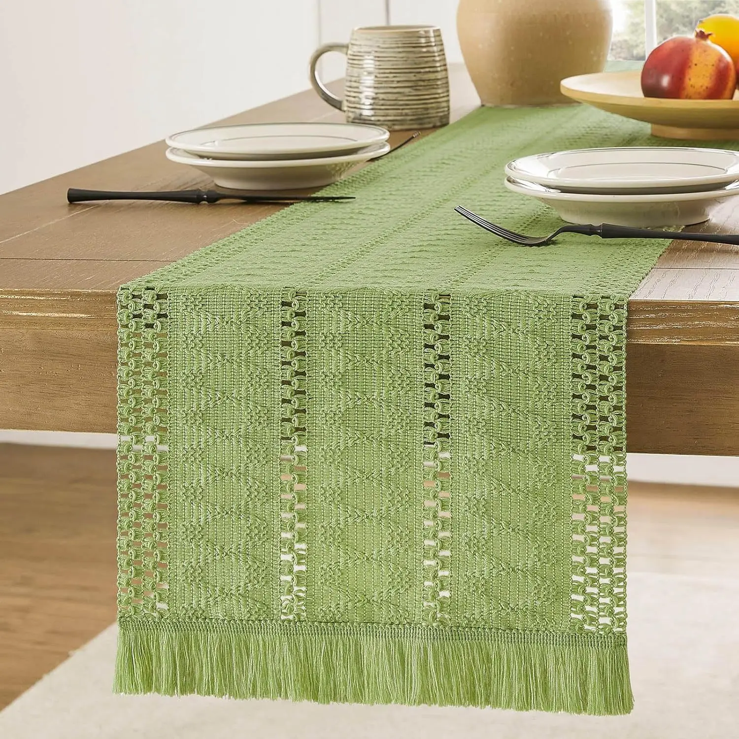 chemin de table en coton vert