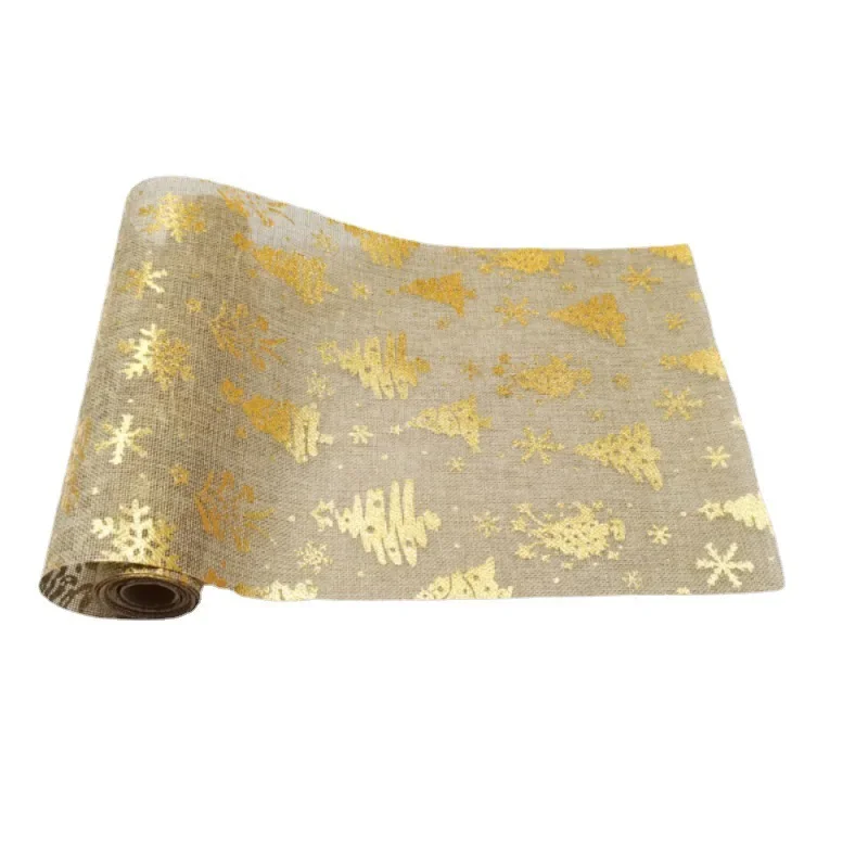 chemin de table en jute motifs dorés