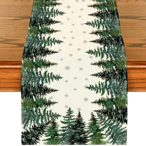 chemin de table blanc sapins