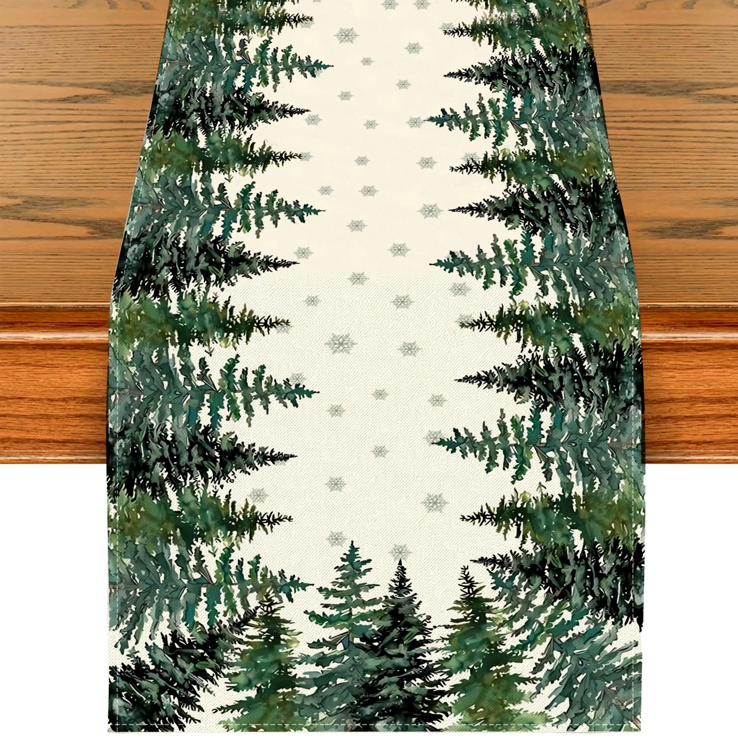 chemin de table blanc sapins
