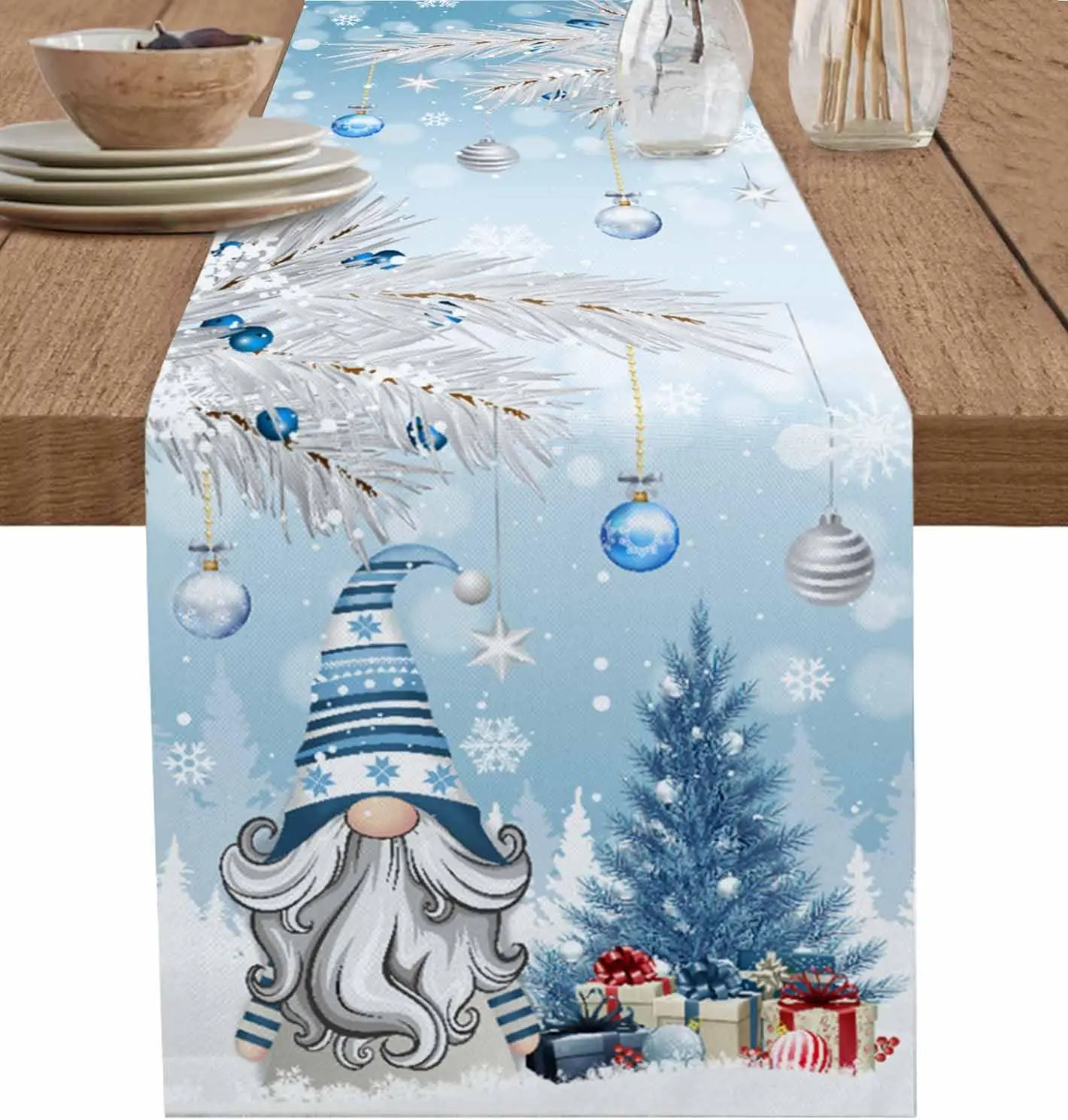 chemin de table Noël bleu