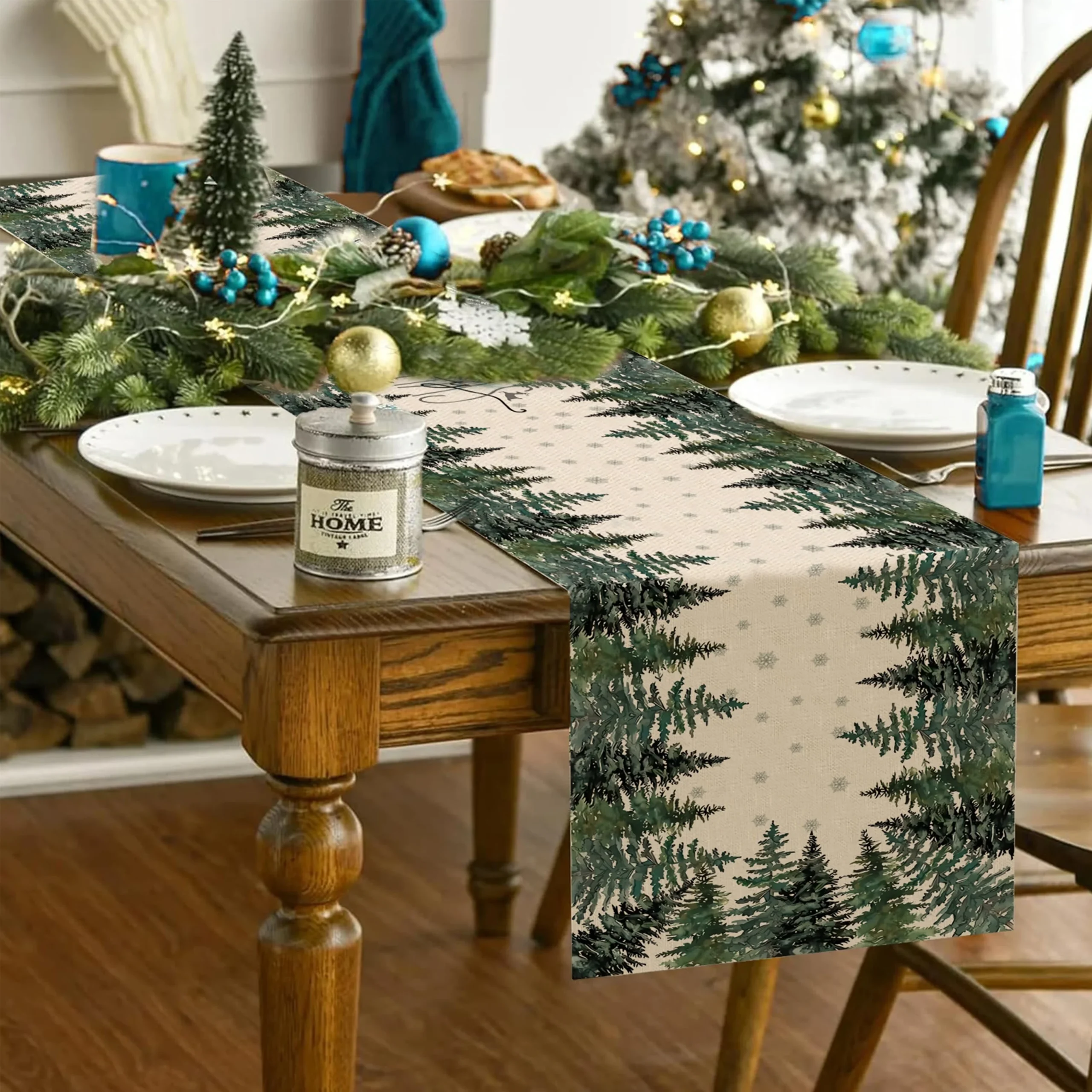 déco table lin sapins