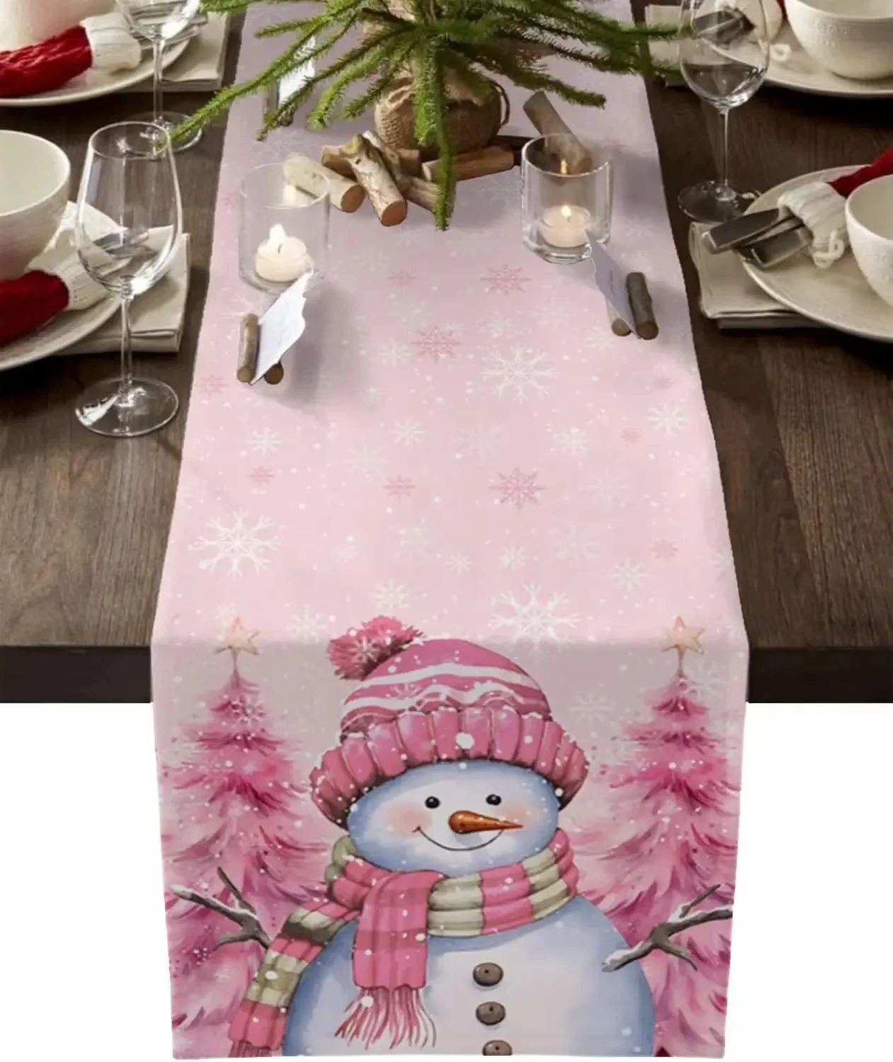chemin de table Noël rose