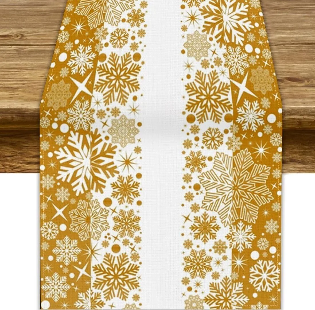 chemin de table Noël blanc et doré