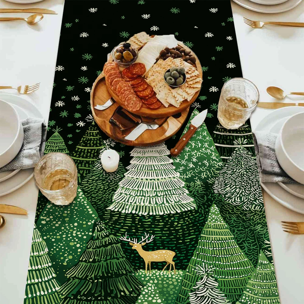 motif forêt chemin de table vert
