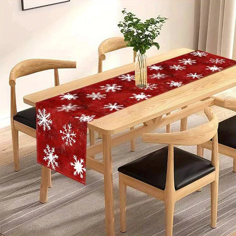 chemin de table Noël rouge flocons