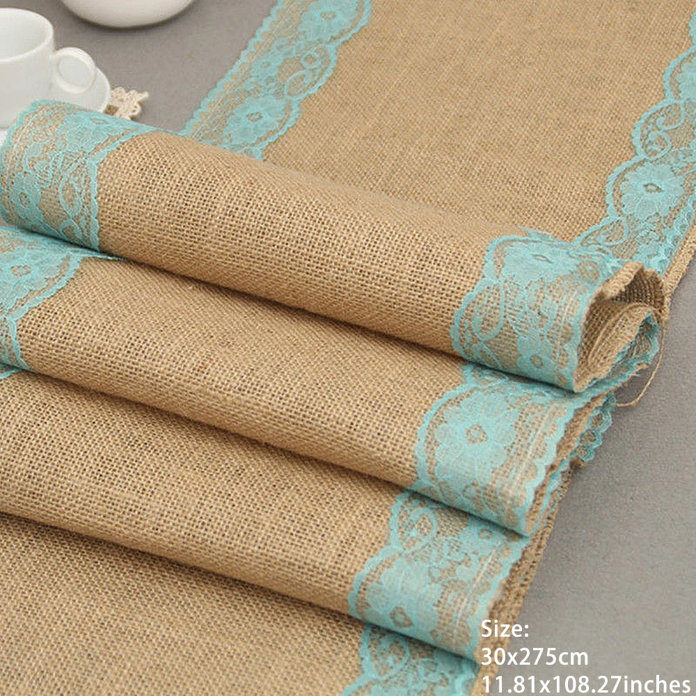 chemin de table jute bleu
