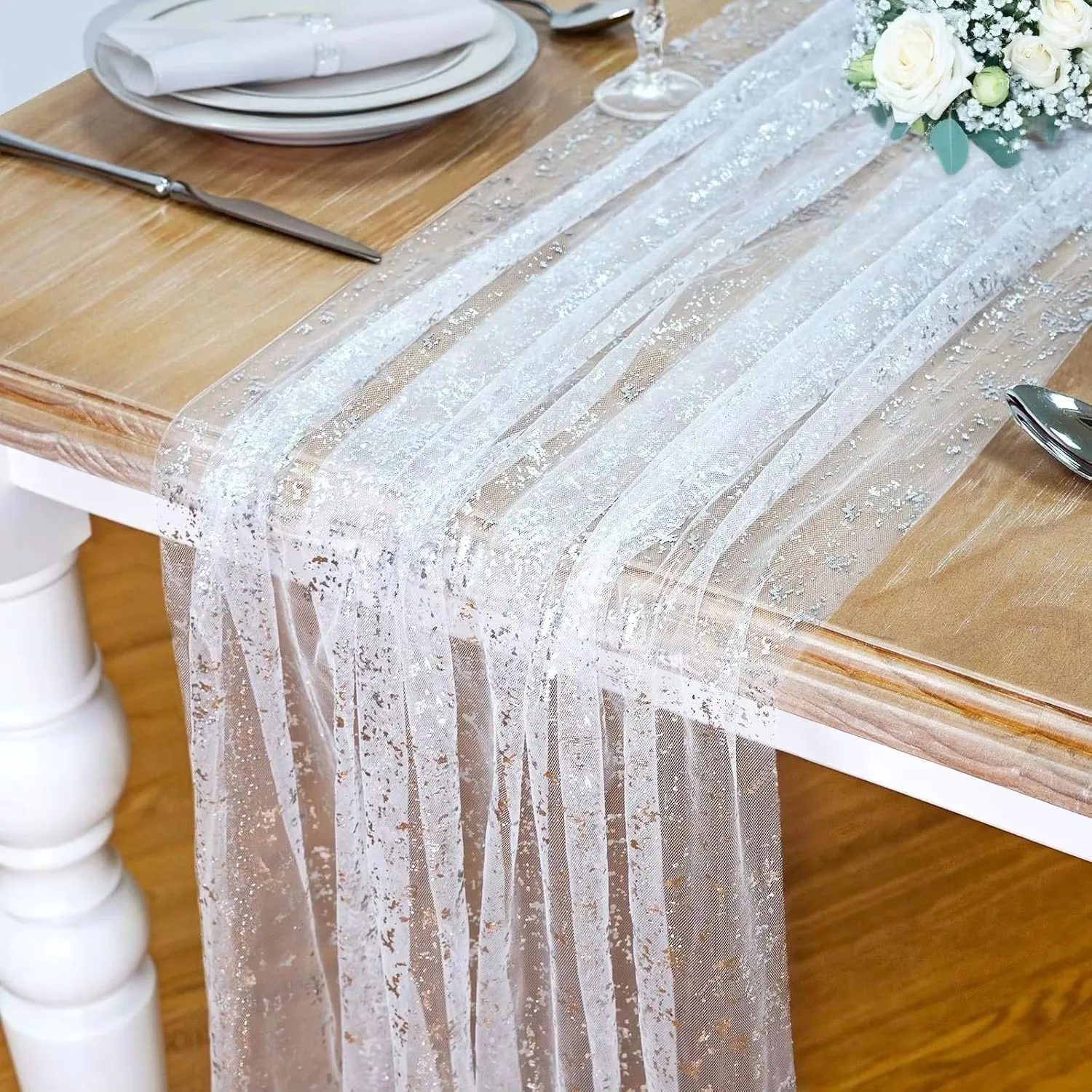 chemin de table mariage organza blanc